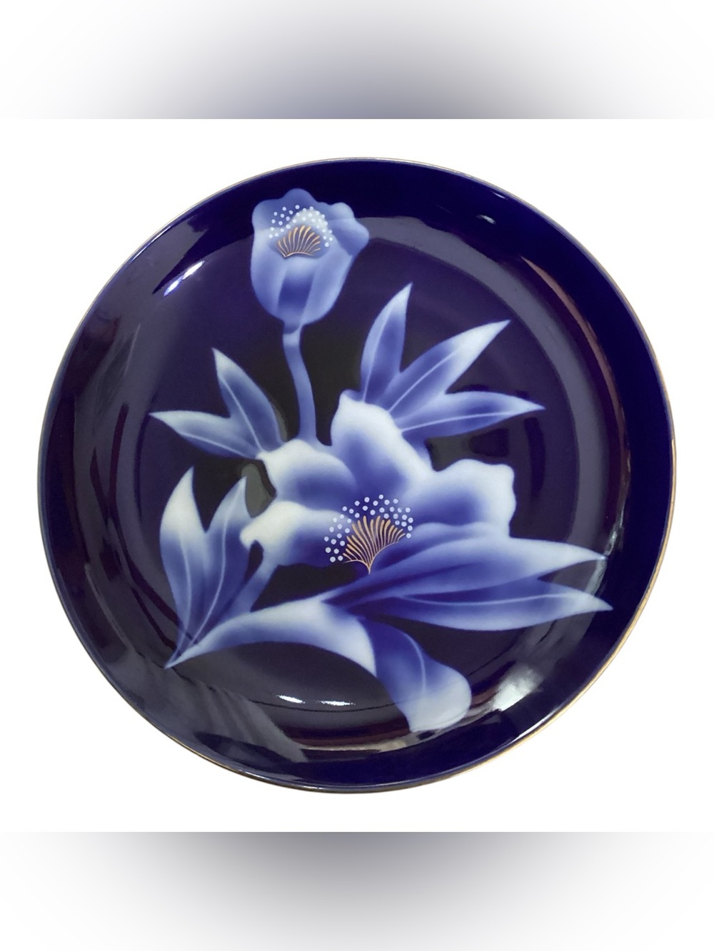 Vintage Fukagawa Arita Japan Cobalt Blue Floral Porcelain Gold Trim Plate